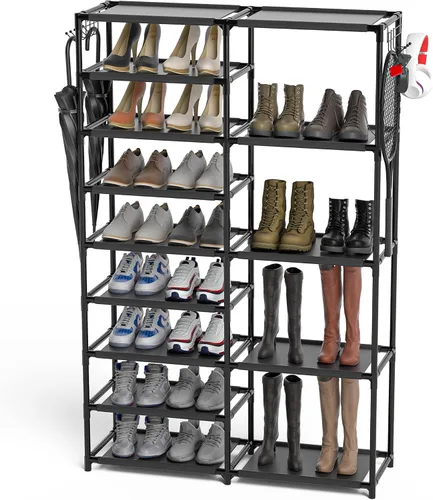 Vista 7 de CSXGBAB Organizador de zapatos, soporte grande de 5 niveles para zapatos con ruedas, fácil de llevar, estante alto de almacenamiento de zapatos