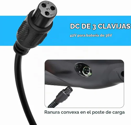 Vista 3 de Cargador de batería de 42V 2A con conector en línea de 3 clavijas, fuente de alimentación universal para batería de litio de 36V, Pocket Mod de 36V