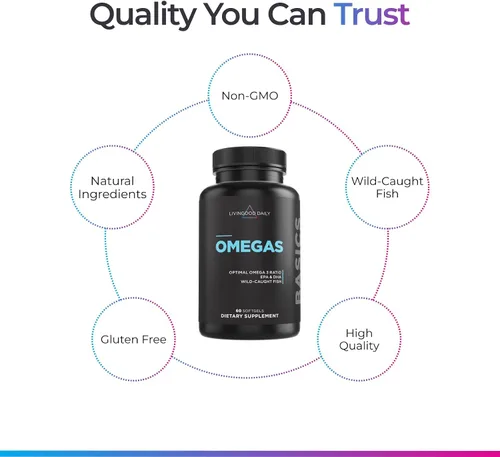 Vista 3 de Livingood Daily Suplemento Omega 3 de aceite de pescado, EPA y Dha de pescado capturado silvestre, ácidos grasos Omega 3 para la salud del corazón