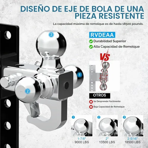 Vista 2 de Enganche de remolque de camión ajustable para receptor de 2 pulgadas