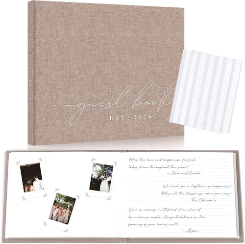 Vista 11 de Libro de invitados de boda personalizado 2026 año – Libro de visitas de fotos de lino para firmar en la recepción – Incluye esquinas de fotos