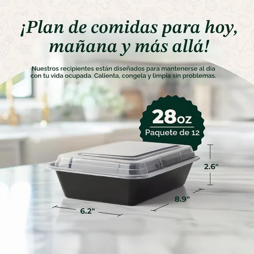 Vista 3 de Recipientes para comida preparada Enther 12 Pack 1 compartimento con tapa única, contenedores de almacenamiento de alimentos Bento, libres de BPA
