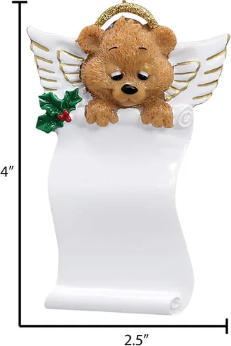 Vista 3 de Adorno de ángel personalizado 2025 – Reloj de adorno de ángel bebé de oso marrón, adornos de bebé de Navidad al aire libre para alas de árbol