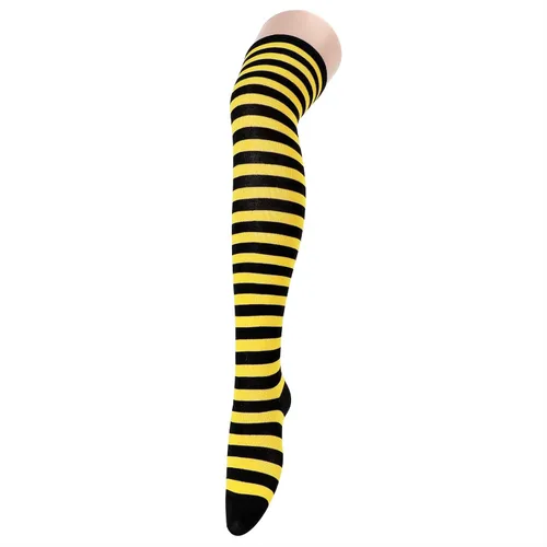 Vista 4 de American Trends Calcetines altos hasta el muslo para mujer, calcetines a rayas, medias de tubo, accesorios de cosplay, calentadores de piernas lindos