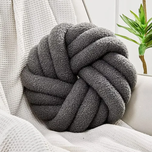 Vista 14 de Uvvyui - Almohadas de nudo, cojines decorativos de 14 pulgadas, almohadas redondas, cojín para sofá, almohada de bola anudada suave hecha a mano
