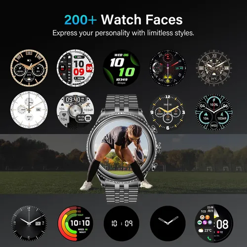 Vista 8 de Reloj inteligente con bisel giratorio 2026 para hombre con llamada Bluetooth, frecuencia cardíaca, presión arterial, SpO2, monitor de sueño, reloj