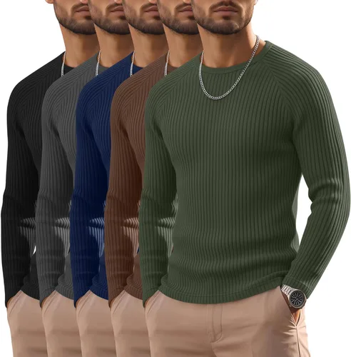 Vista 19 de Oakgarden Paquete de 5 camisas térmicas acanaladas de manga larga para Colores básicos