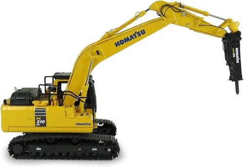 Vista 2 de Universal Hobbies Komatsu PC210LC-11 con excavadora de taladro de martillo, escala 1:50, modelo de construcción fundido a presión, réplica