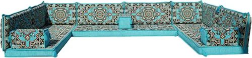 Vista 68 de arabicsofa Sofá en forma de U de estilo árabe para el suelo – Juego de Majlis hecho a mano – Sofá de estilo bohemio