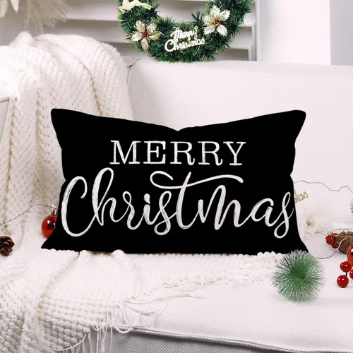 Vista 2 de Funda de almohada lumbar de Navidad negra de 12 x 20 pulgadas para decoraciones de Navidad, fundas de almohada de Feliz Navidad, fundas de cojín
