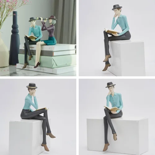 Vista 2 de HAUCOZE Estatua de hombre, escultura artística de lectura, decoración moderna del hogar, regalo para sala de estar, dormitorio, oficina, poliresina
