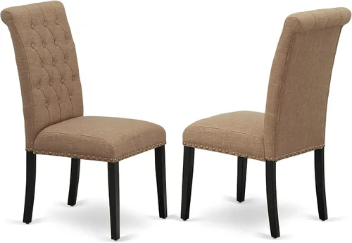 Vista 6 de East West Furniture DLBR3-BLK-17 - Juego de muebles de comedor de 3 piezas que contiene una mesa de comedor redonda con gotas y 2 sillas tapizadas