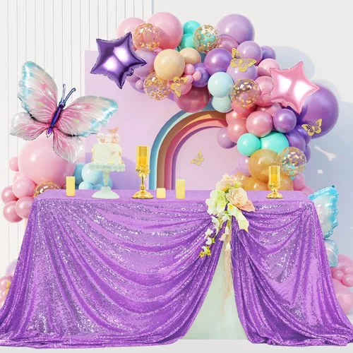 Vista 24 de Manteles redondos de lentejuelas negros para fiestas, de 121,9 cm, mantel redondo de purpurina ajustado, pequeño, lindo y dulce, para boda