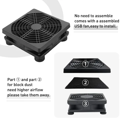 Vista 3 de Ventilador de enrutador de PC alimentado por USB de 4.724 in y 5 V con controlador de velocidad, ventilador de enfriamiento de alto flujo de aire
