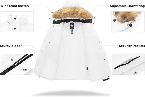 Vista 4 de wantdo Abrigo de invierno con capucha para hombre, chaqueta acolchada impermeable, cálida chaqueta de invierno