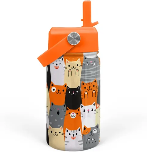 Vista 19 de SANDJEST Botella de Agua para Niños con Tapa de Pajita - 12 Oz Botella de Acero Inoxidable Aislada con Dibujo de Animales para Niños y Niñas - Taza