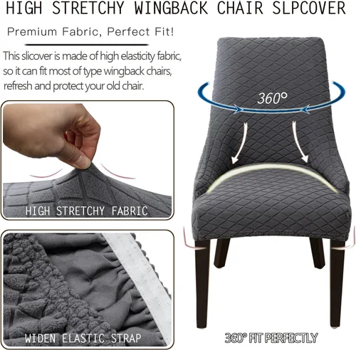 Vista 5 de Funda para silla de comedor de tela jacquard, funda para silla de respaldo de alta elasticidad, funda protectora de asiento para silla de comedor
