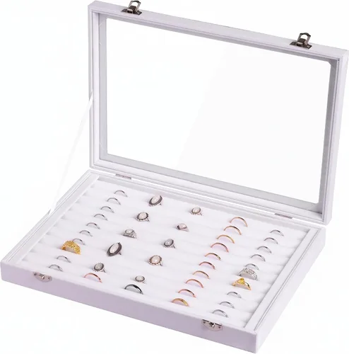 Vista 14 de Frebeauty Bandeja de joyería de 24 rejillas con tapa transparente Beige