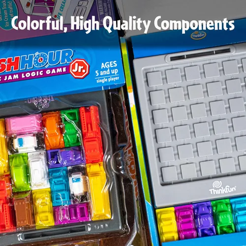 Vista 4 de ThinkFun Rush Hour Junior - Juego clásico de lógica de atasco de tráfico - Nuevo aspecto para 2024 - Juguete STEM para niños - Rompecabezas