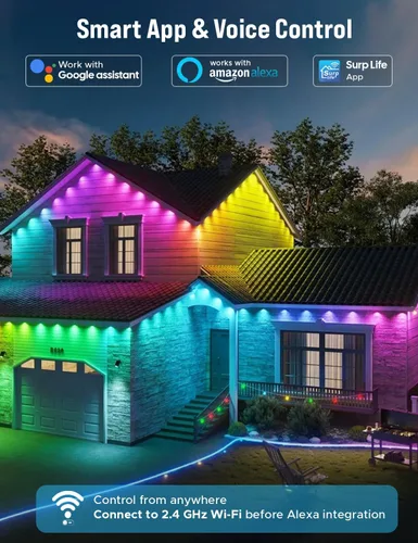 Vista 2 de EcoNour Luces LED RGB permanentes para exteriores de 50 pies Luces LED inteligentes impermeables para aleros con aplicación y control remoto