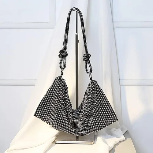 Vista 8 de Bolso de mano con diamantes de imitación para mujeres y niñas, elegante bolso de noche brillante, bolso de viaje para regalo de vacaciones