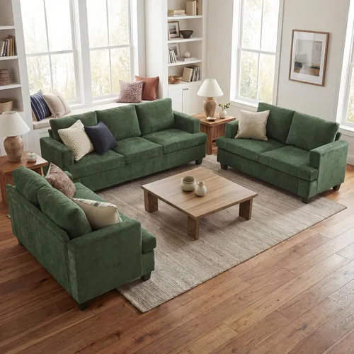 Vista 20 de Fiona's magic Juego de sofá de 6 plazas, juego de 3 piezas cómodo sofá con otomán, sofá de asientos profundos para sala de estar, sofá cama moderno