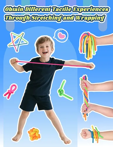 Vista 2 de Paquete de 10 Juguetes Sensoriales para Niños – Cuerdas Sensoriales Elásticas Extra Gruesas Mejoradas para Autismo, TDAH, Ansiedad – Caja de Regalo