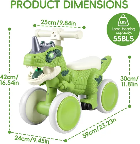 Vista 2 de Bicicleta de equilibrio de dinosaurio, juguete para montar, scooter de 4