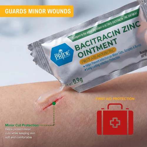 Vista 3 de MED PRIDE Ungüento de zinc de bacitracina, crema antibiótica para heridas, quemaduras, cortes, 144 paquetes de tamaño de viaje x 0.03 oz, primeros