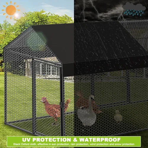 Vista 3 de Gallinero de metal para 8-12 pollos de 118 x 40 x 40 pulgadas, corrida grande para patio con cubierta, jaula portátil para aves de corral