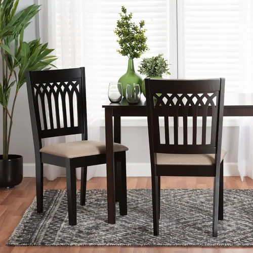 Vista 2 de Baxton Studio Genesis - Juego de 2 sillas de comedor, beige/marrón oscuro