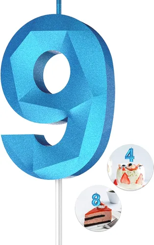Vista 13 de Velas de cumpleaños con números (0 velas negras), forma de diamante 3D, decoración de pastel de feliz cumpleaños para niños y hombres, cumpleaños