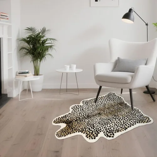 Vista 6 de Asuprui Alfombra de piel de vaca sintética con estampado de leopardo, alfombra de piel de vaca para habitación de niños, 35 pulgadas de ancho x 43