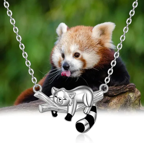 Vista 3 de LOVGIFSET Fox Cow Red Panda Necklace Sleeping Fox Animal Necklaces Rose Gold S925 Sterling Silver Necklace for Women I Love You to The Moon and Back