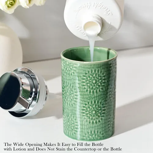 Vista 5 de Dispensador de Jabón de Espuma Verde, Dispensador de Espuma para Cocina y Baño, Dispensador de Jabón Cerámico con Bomba de Espuma para Jabón