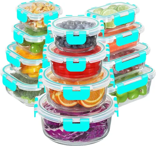 Vista 8 de BAYZZ Juego de 30 piezas de recipientes de vidrio para almacenamiento de alimentos, recipientes de vidrio para preparación de comidas con tapas