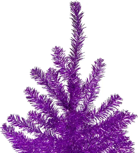 Vista 3 de Northlight Árbol de Navidad artificial de oropel morado metálico de 6 pies, sin iluminación