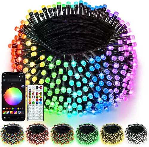 Vista 10 de Luces de Navidad controladas por voz con control remoto, cadena de 300 luces LED de 99 pies para interiores y exteriores con 12 modos, 3