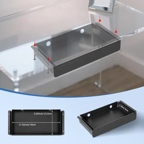 Vista 5 de KHAMAL Cajón Deslizante para Debajo del Escritorio Grande - Cajón para Debajo de la Mesa 17.32" x 9.25", Organizador de Almacenamiento Extraíble