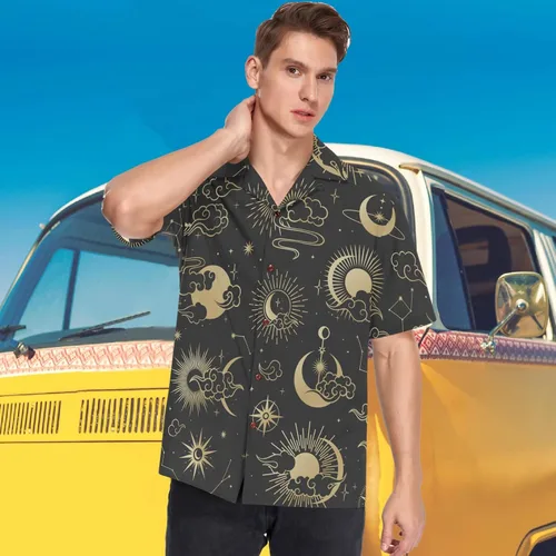 Vista 5 de visesunny Elegante camisa de manga corta con botones y estampado hawaiano para hombre, divertida, tropical, floral, casual, para la playa, regalo