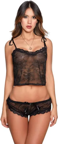 Vista 12 de Besame Babydoll - Conjunto de ropa de dormir de encaje de satén brillante para mujer Kimono negro