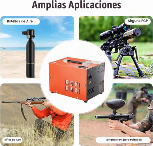 Vista 7 de Compresor de aire PCP, compresor de tanque de buceo de 4500PSI/30Mpa, compresor de pistola de aire PCP DC12V/AC110V parada manual, bomba