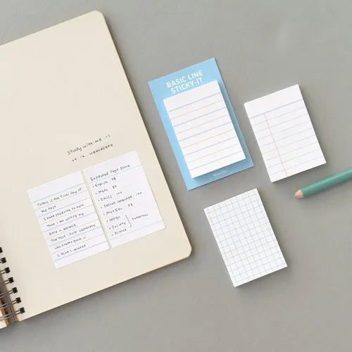 Vista 5 de Monolike Basic Line Blue Sticky-it - Juego de 6 blocs de notas autoadhesivos, 50 hojas
