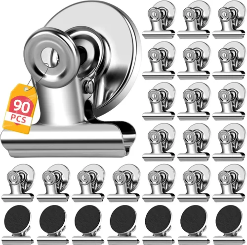 Vista 16 de 20 unidades de clips magnéticos, imanes para nevera, imanes para refrigerador, clips magnéticos negros para pizarra, imanes de clip