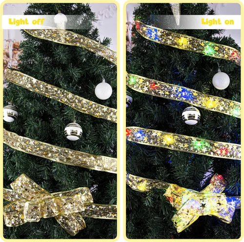 Vista 7 de 2 luces de cinta de Navidad, total de 33 pies con 100 luces LED para decoración de árbol de Navidad, funciona con pilas, para decoración