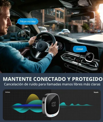 Vista 4 de COMSOON Adaptador Bluetooth AUX para Coche, [Pantalla LED] Receptor Bluetooth 5.3 para Altavoz/Estéreo Doméstico/Auriculares con Cable, Receptor