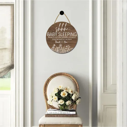 Vista 4 de Letrero de sueño de bebé para puerta delantera, con texto en inglés «Please Do Not Ring», colgador de puerta de madera para decoración de porche al