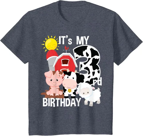 Vista 50 de Camiseta con diseño de animales de granja con texto en inglés "It's My 3rd Birthday" Negro