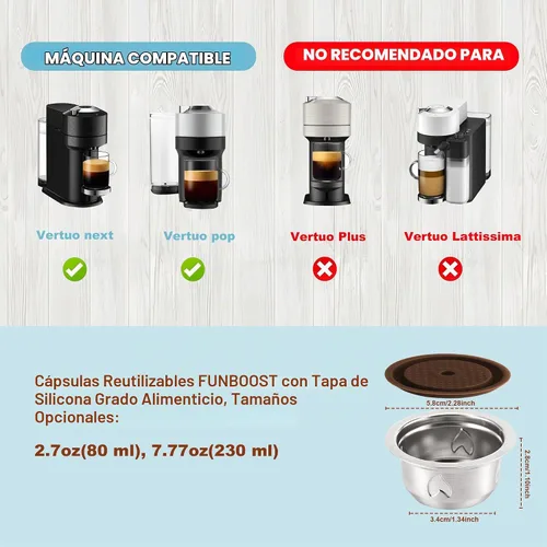 Vista 2 de Cápsulas de café reutilizables (taza de café de 7.77 fl oz/230ml), cápsulas de café recargables de acero inoxidable para máquina Vertu, SOLO