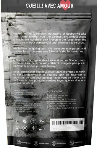 Vista 2 de Chaga 100% cosechada silvestre de primera calidad - 30 bolsas de té (Chaga Chai)